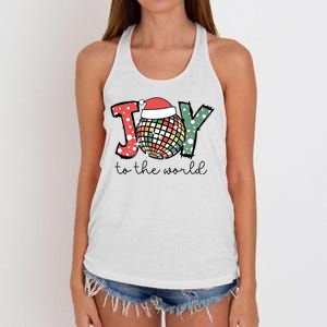 Joy To The World Disco Christmas Holiday Women's Knotted Racerback Tank