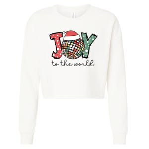 Joy To The World Disco Christmas Holiday Cropped Pullover Crew