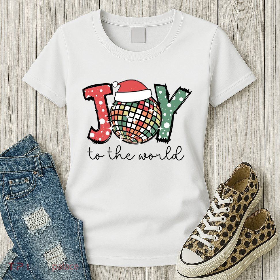 Joy To The World Disco Christmas Holiday Womens T-Shirt