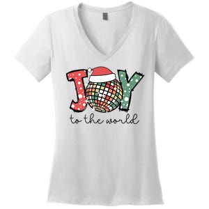 Joy To The World Disco Christmas Holiday Women's V-Neck T-Shirt