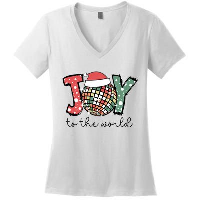 Joy To The World Disco Christmas Holiday Women's V-Neck T-Shirt