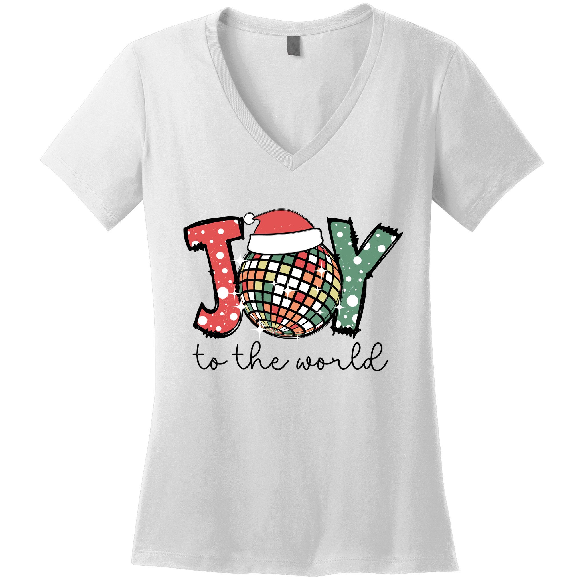 Joy To The World Disco Christmas Holiday Women's V-Neck T-Shirt