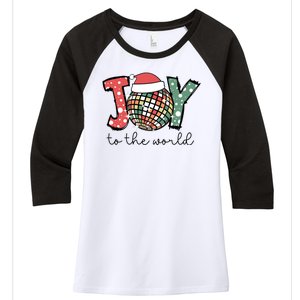 Joy To The World Disco Christmas Holiday Women's Tri-Blend 3/4-Sleeve Raglan Shirt