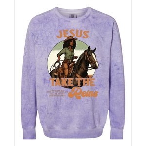 Jesus Take The Reins Christian Black Cowgir Colorblast Crewneck Sweatshirt