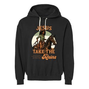 Jesus Take The Reins Christian Black Cowgir Garment-Dyed Fleece Hoodie