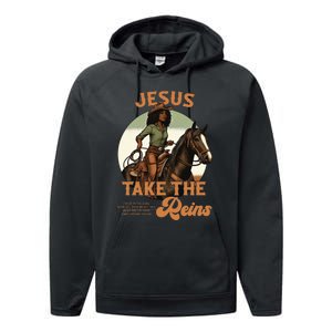 Jesus Take The Reins Christian Black Cowgir Performance Fleece Hoodie