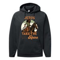 Jesus Take The Reins Christian Black Cowgir Performance Fleece Hoodie