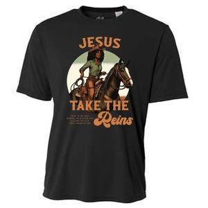 Jesus Take The Reins Christian Black Cowgir Cooling Performance Crew T-Shirt