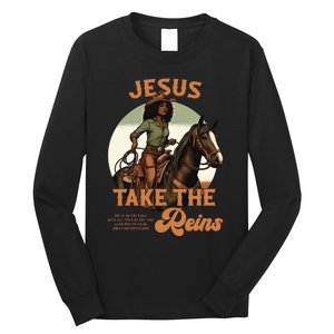 Jesus Take The Reins Christian Black Cowgir Long Sleeve Shirt