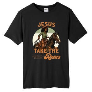 Jesus Take The Reins Christian Black Cowgir Tall Fusion ChromaSoft Performance T-Shirt