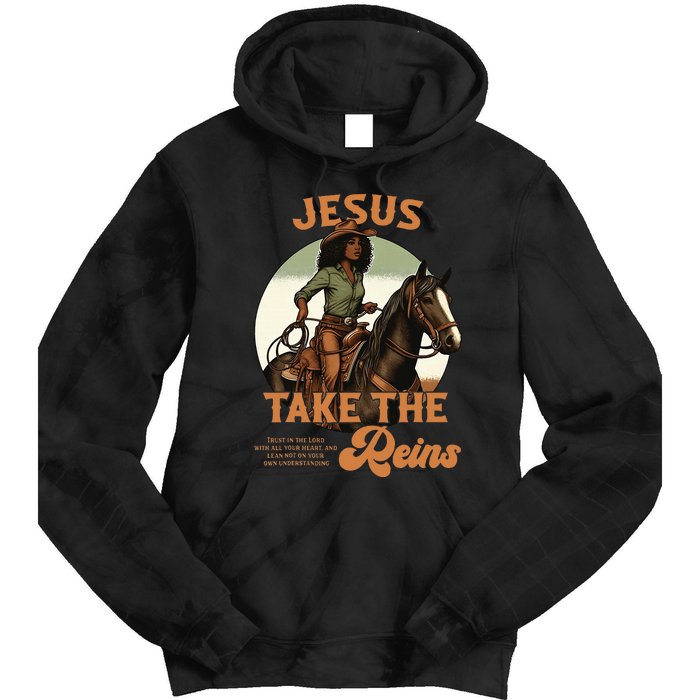 Jesus Take The Reins Christian Black Cowgir Tie Dye Hoodie