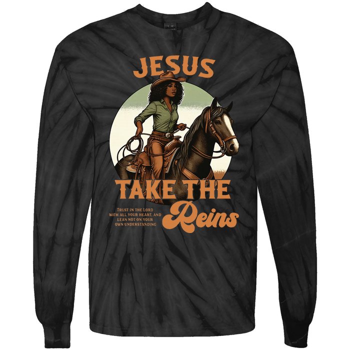 Jesus Take The Reins Christian Black Cowgir Tie-Dye Long Sleeve Shirt