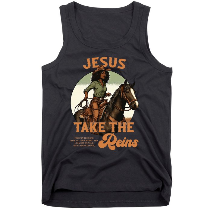 Jesus Take The Reins Christian Black Cowgir Tank Top