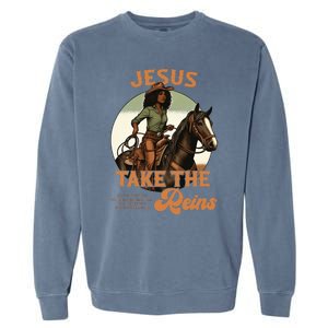 Jesus Take The Reins Christian Black Cowgir Garment-Dyed Sweatshirt