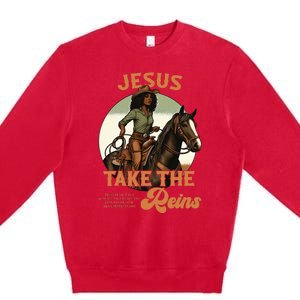 Jesus Take The Reins Christian Black Cowgir Premium Crewneck Sweatshirt