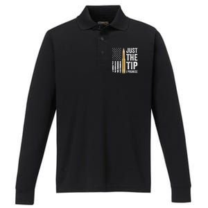 Just The Tip I Promise Funny Gun Owner Pro Guns USA Flag Performance Long Sleeve Polo