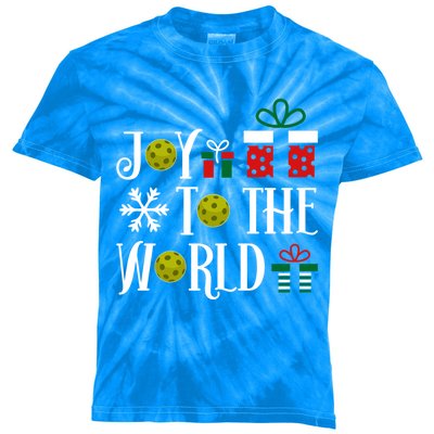 Joy To The World Pickleball Christmas Gift Kids Tie-Dye T-Shirt