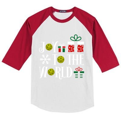 Joy To The World Pickleball Christmas Gift Kids Colorblock Raglan Jersey