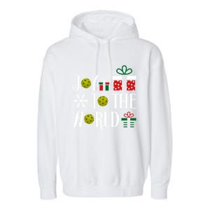 Joy To The World Pickleball Christmas Gift Garment-Dyed Fleece Hoodie