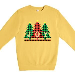 Joy To The World Plaid Christmas Trees Gift Premium Crewneck Sweatshirt