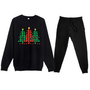 Joy To The World Plaid Christmas Trees Gift Premium Crewneck Sweatsuit Set