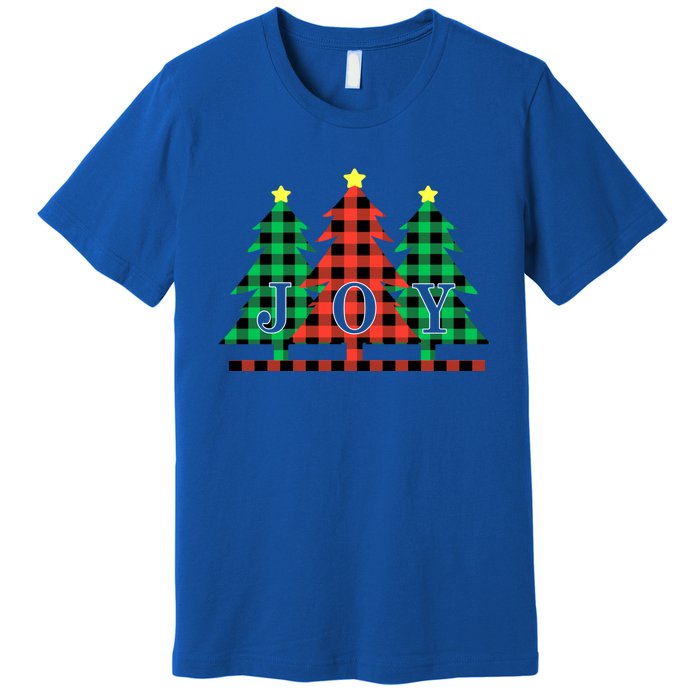 Joy To The World Plaid Christmas Trees Gift Premium T-Shirt