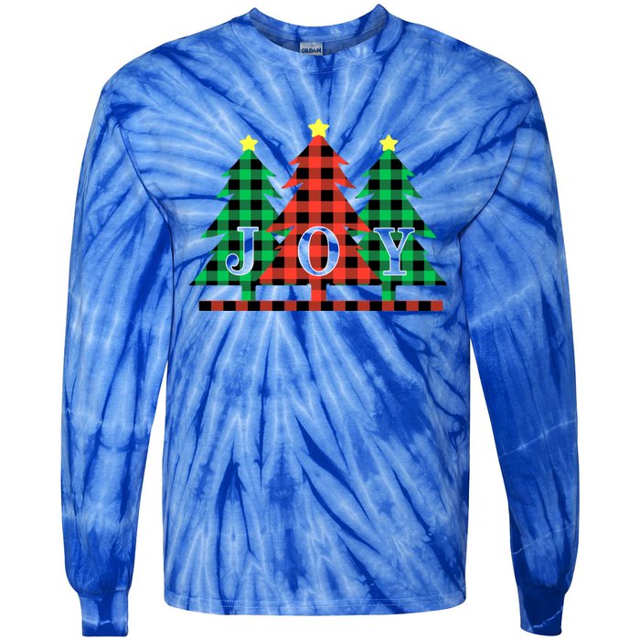 Joy To The World Plaid Christmas Trees Gift Tie-Dye Long Sleeve Shirt