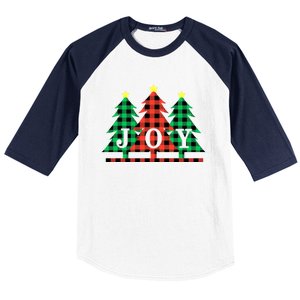 Joy To The World Plaid Christmas Trees Gift Baseball Sleeve Shirt