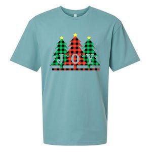 Joy To The World Plaid Christmas Trees Gift Sueded Cloud Jersey T-Shirt