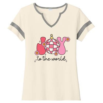 Joy To The World Cute Disco Holiday Ladies Halftime Notch Neck Tee