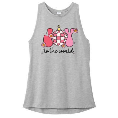 Joy To The World Cute Disco Holiday Ladies PosiCharge Tri-Blend Wicking Tank