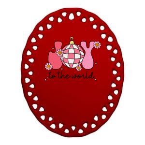 Joy To The World Cute Disco Holiday Ceramic Oval Ornament