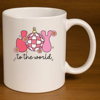 Joy To The World Cute Disco Holiday 11oz C Handle Ceramic Mug