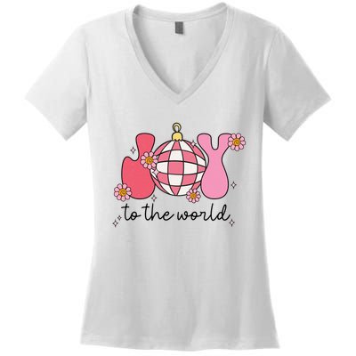 Joy To The World Cute Disco Holiday Women's V-Neck T-Shirt
