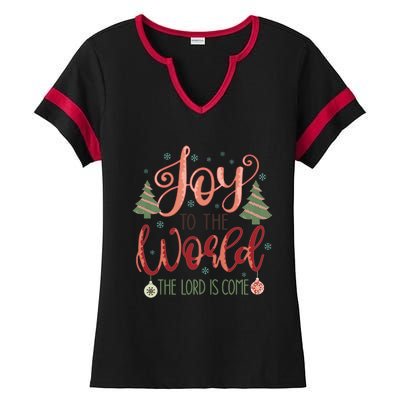 Joy To The World The Lord Is Come Christian Retro Christmas Religious Ladies Halftime Notch Neck Tee