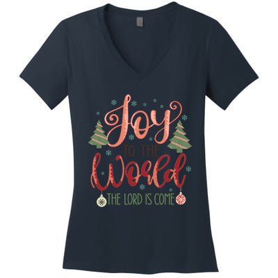 Joy To The World The Lord Is Come Christian Retro Christmas Religious Women's V-Neck T-Shirt