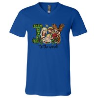 Joy To The World Christmas Christian Nativity Scene Pajamas Swea V-Neck T-Shirt