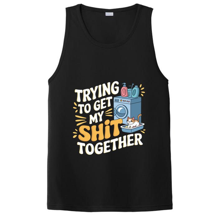 Just Trying To Get My Shit Together Funny Cat Meme PosiCharge Competitor Tank