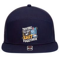 Just Trying To Get My Shit Together Funny Cat Meme 7 Panel Mesh Trucker Snapback Hat