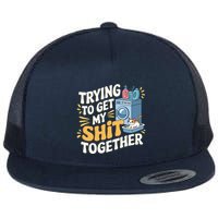 Just Trying To Get My Shit Together Funny Cat Meme Flatbill Hat
