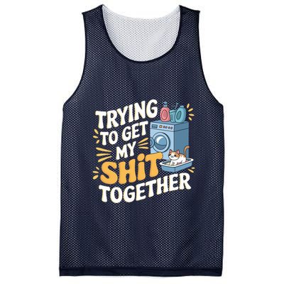 Just Trying To Get My Shit Together Funny Cat Meme Mesh Reversible Basketball Jersey Tank
