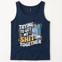 Just Trying To Get My Shit Together Funny Cat Meme Tank Top