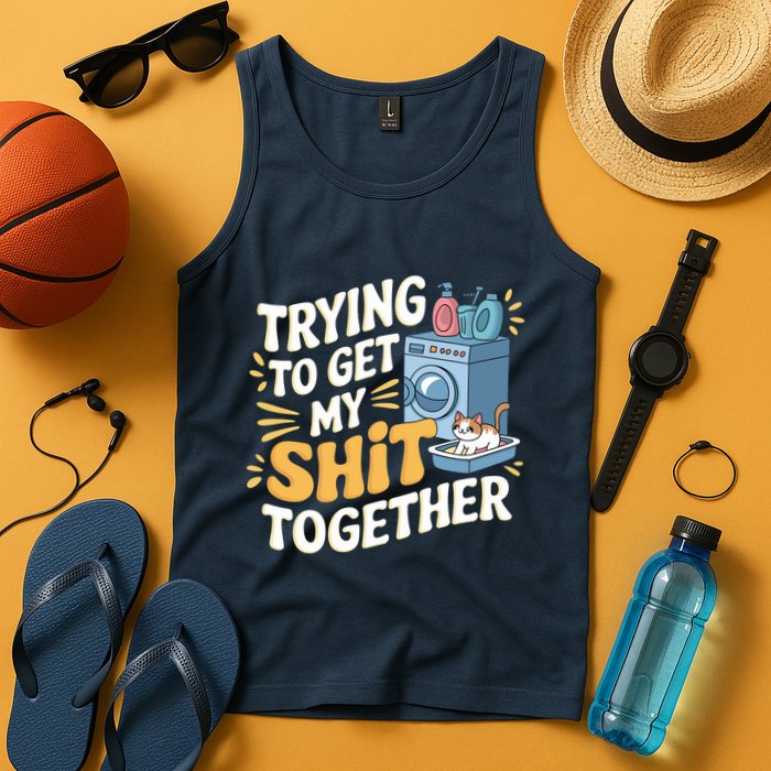 Just Trying To Get My Shit Together Funny Cat Meme Tank Top