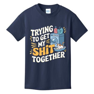 Just Trying To Get My Shit Together Funny Cat Meme Kids T-Shirt