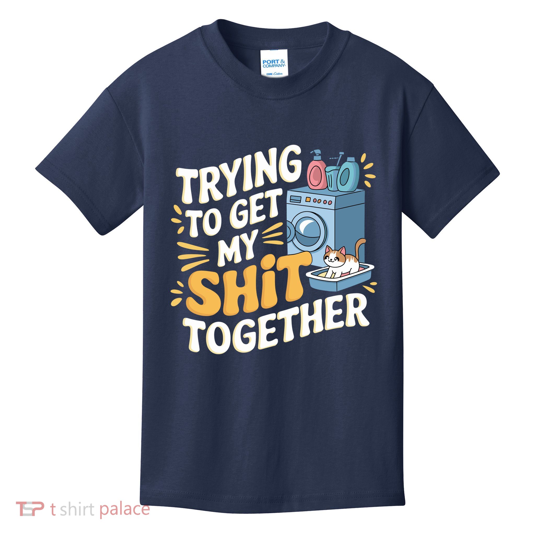 Just Trying To Get My Shit Together Funny Cat Meme Kids T-Shirt