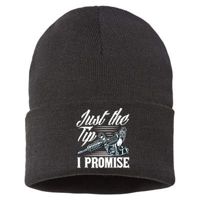 Just The Tip I Promise Funny Saying Tattoo Lover Sustainable Knit Beanie