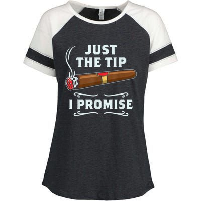 Just The Tip Cigar Smoker Funny Cigar Smoking Enza Ladies Jersey Colorblock Tee