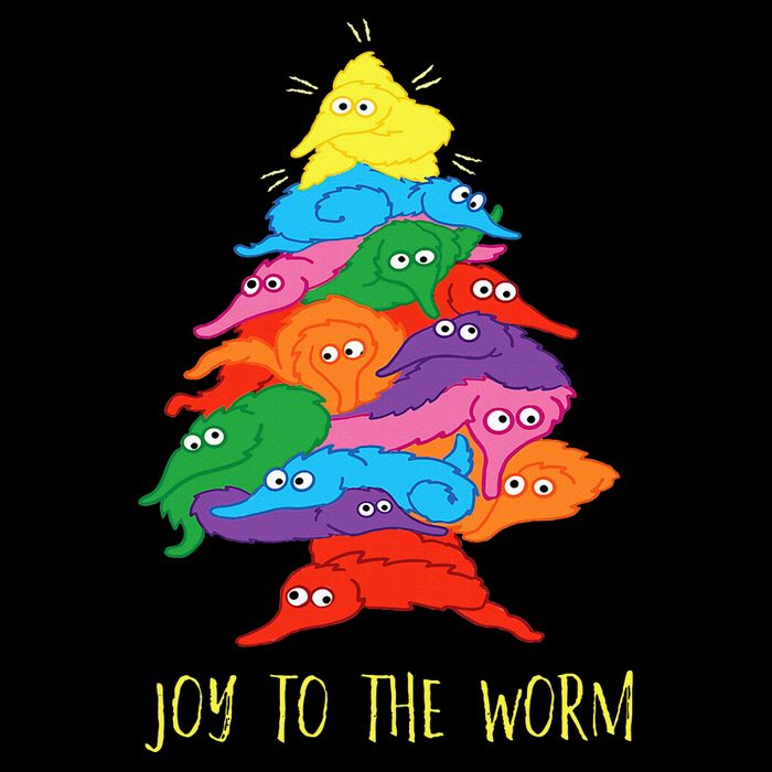Joy To The Worm Funny Fuzzy Worm On A String Christmas Tree Poster