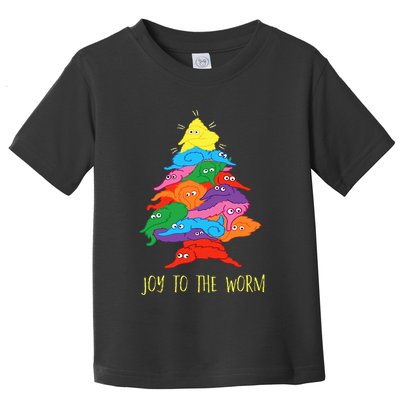 Joy To The Worm Funny Fuzzy Worm On A String Christmas Tree Toddler T-Shirt