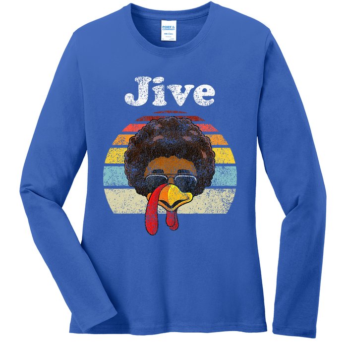 Jive Thanksgiving Turkey Day Funny Face Vintage Retro Style Ladies Long Sleeve Shirt